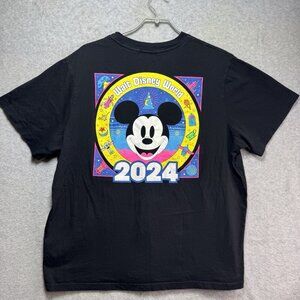 Disney Parks Walt Disney World T-Shirt Size XL Black & Neon Mickey Buzz Rose